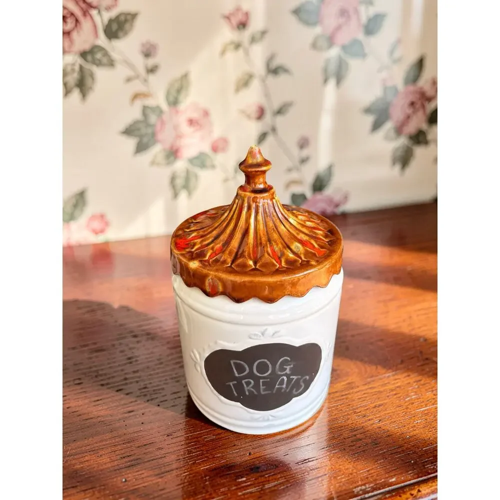 Home Essentials Dog Treat Jar Ceramic Canister Bronze Lid Chalkboard 9